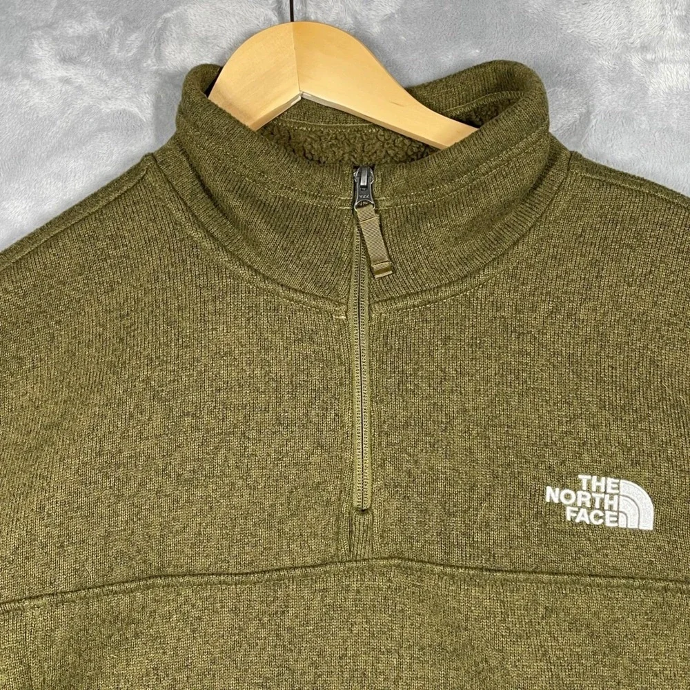 The North Face Mens XL Gordon Lyons Quarter Zip Fleece Pullover Olive Green